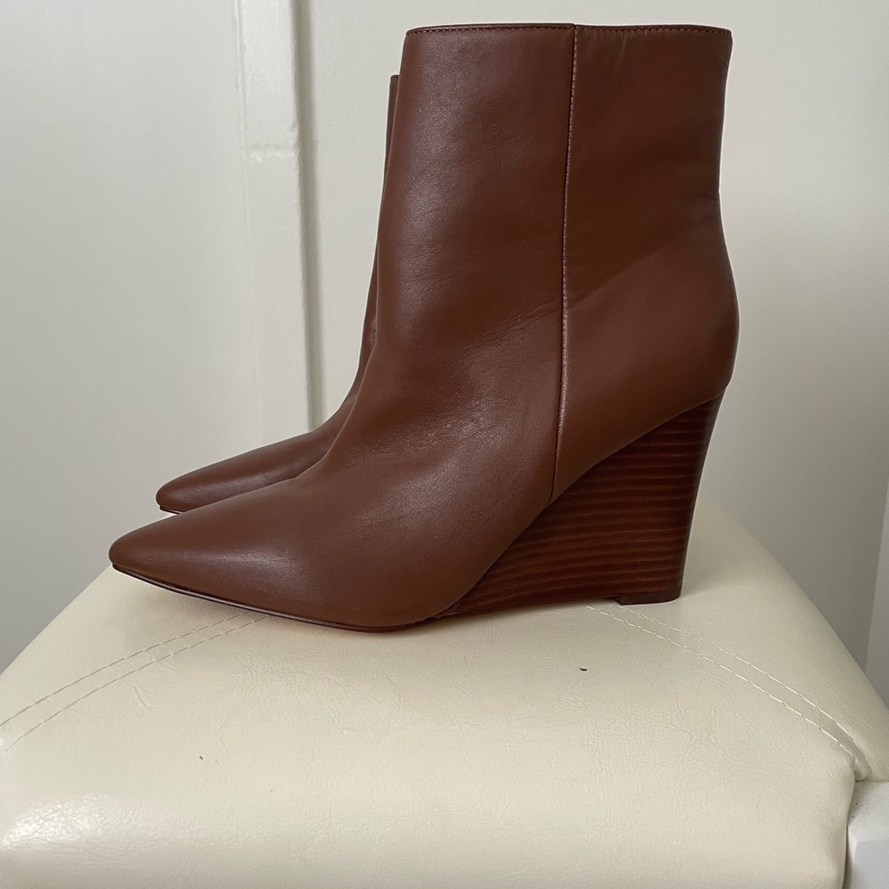 Nine West cognac brown Leather Wedge Ankle Boots